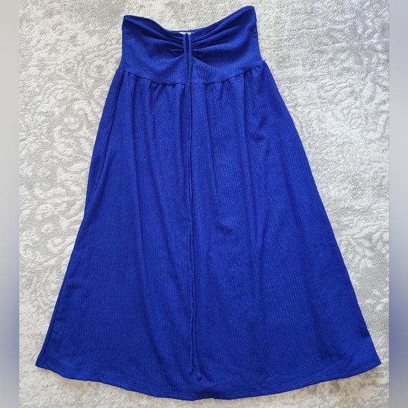 H&M Blue Crinkled Drawstring Halter Neck Flowly Dress, Size S - Picture 3 of 8